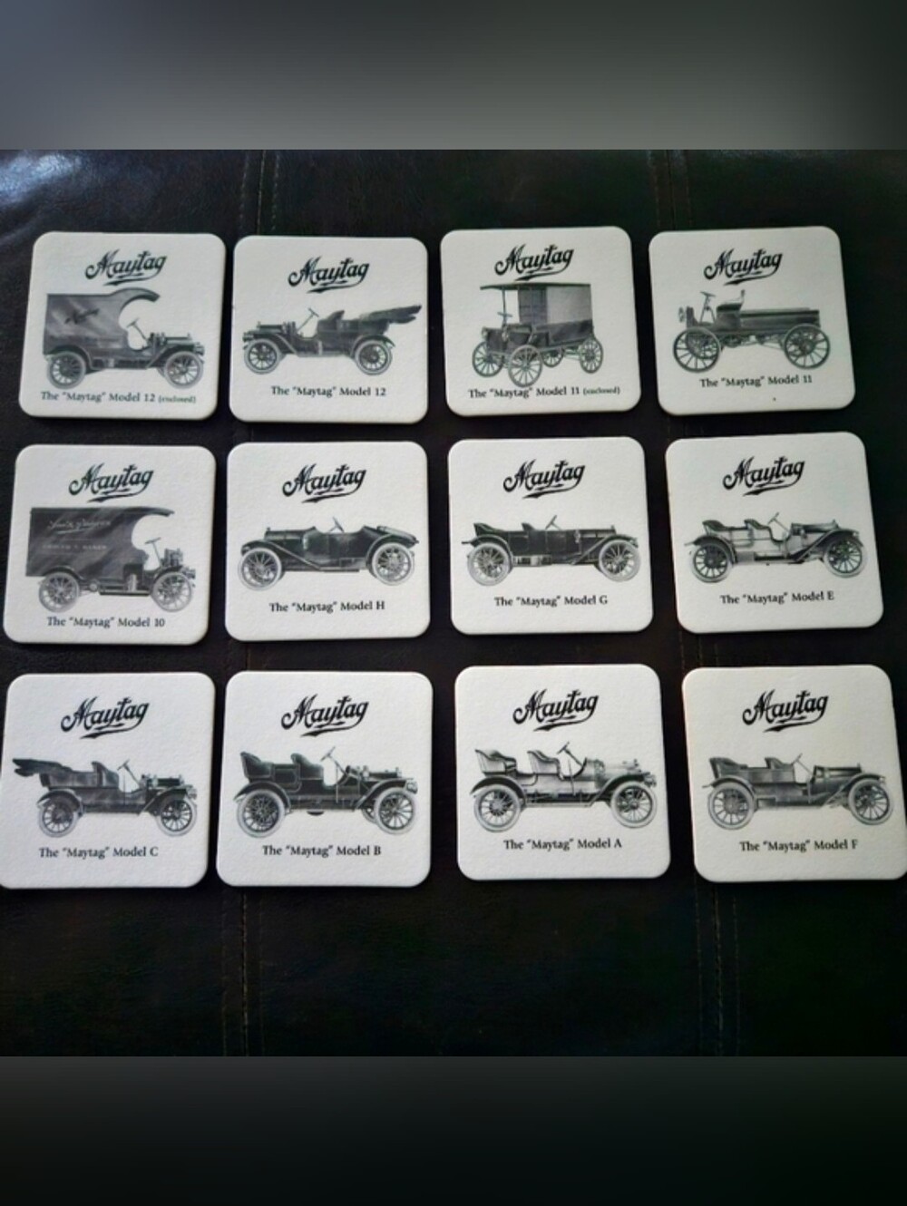Auto Car Coasters Complete Set - 12 Maytag Collectible Bar Paperware Memorabilia